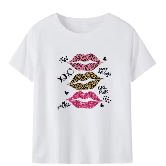 Tops - Leopard Lip T Shirt Women's Graphic Tees Casual Short Sleeve NEW